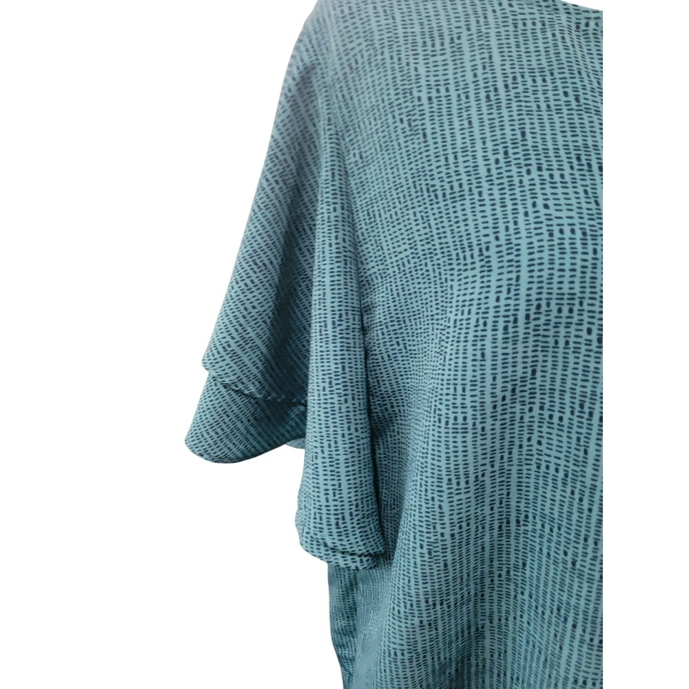 Simply Styled Sears Teal Blue Black Dash Print Ruffle Sleeve V-Back Blouse L - Picture 3 of 6